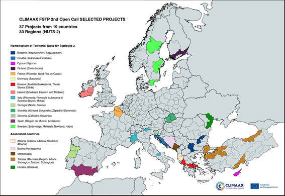 Mapa con los beneficiarios de la segunda convocatoria CLIMAAX