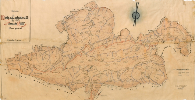 Imagen de un documento digital de la colección de cartografía; plano de deslinde de un monte del año 1908