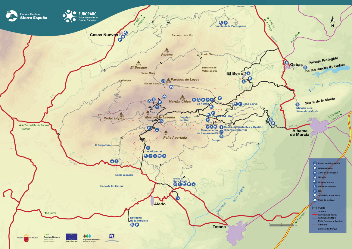 Mapa del Parque Regional de Sierra Espuña